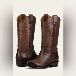 Frye Brown Billy Pull On Deco Stitch Cowboy Boot
